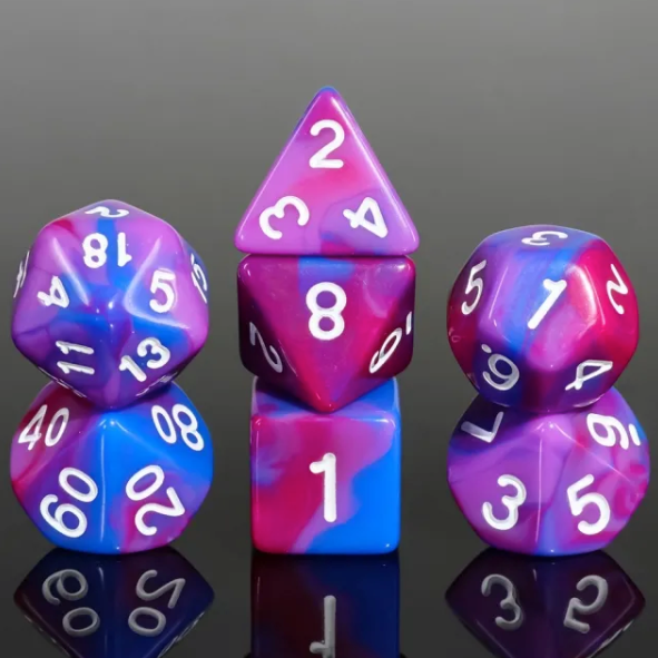 Fantasy Imagination 7pc Dice Set inked in White