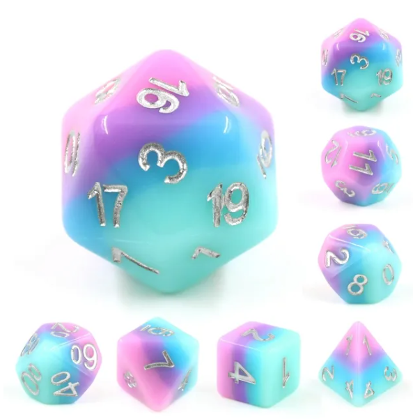 Fey Bloom 7pc Dice Set inked in Silver