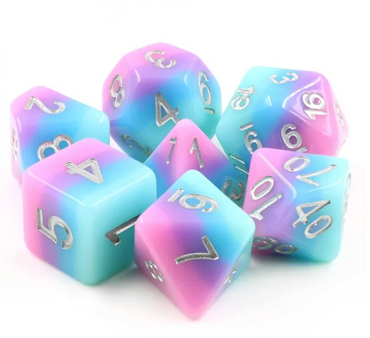 Fey Bloom 7pc Dice Set inked in Silver