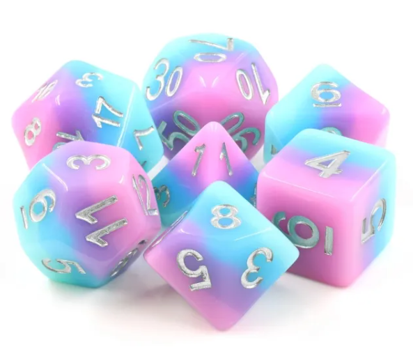 Fey Bloom 7pc Dice Set inked in Silver