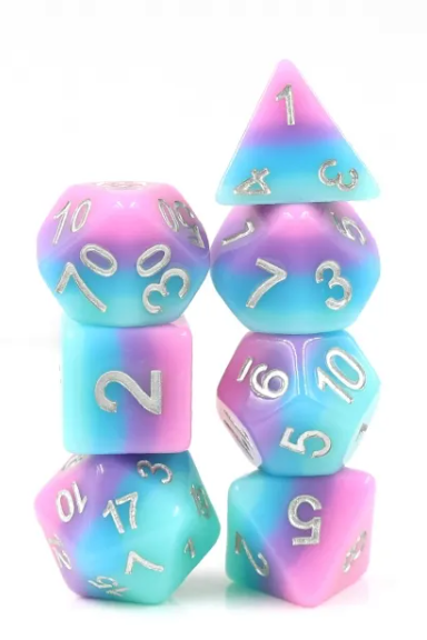 Fey Bloom 7pc Dice Set inked in Silver