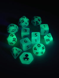 Feytfull Glow in the Dark Dice Set Bundle w/ D20 Display Case