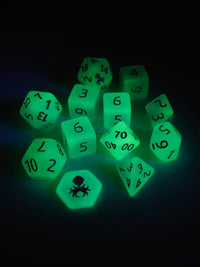 Feytfull Glow in the Dark Dice Set Bundle w/ D20 Display Case