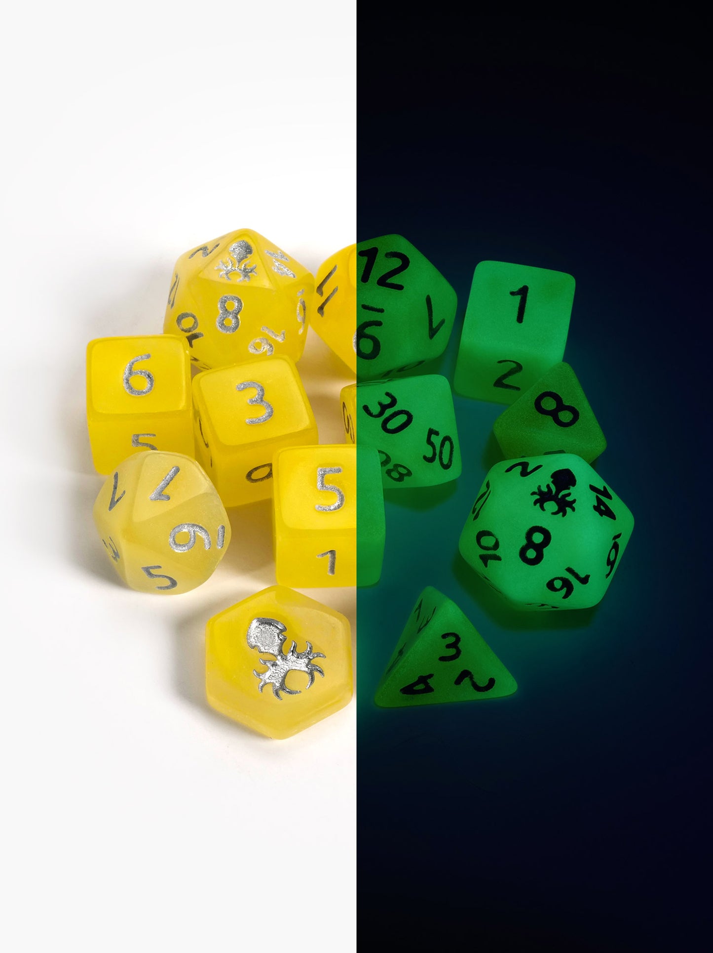 Feytfull Lemon Drop Glow in the Dark Mini 12pc Dice Set