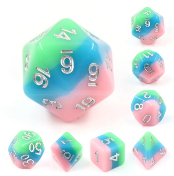 Fluttering Elf 7pc Dice Set inked in Silver