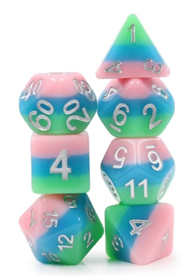 Fluttering Elf 7pc Dice Set inked in Silver