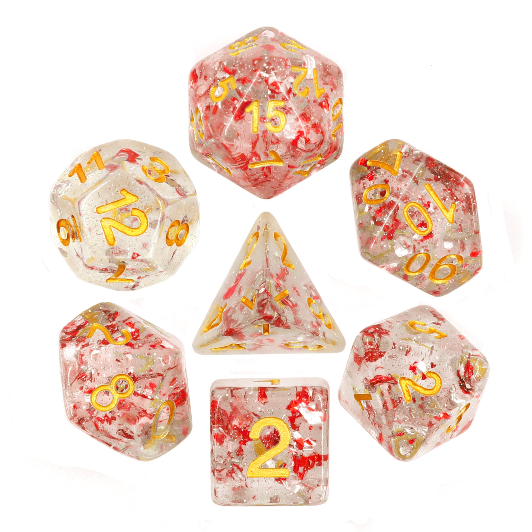 Metallic Ruby Flakes Polyhedral 7pc Dice Set