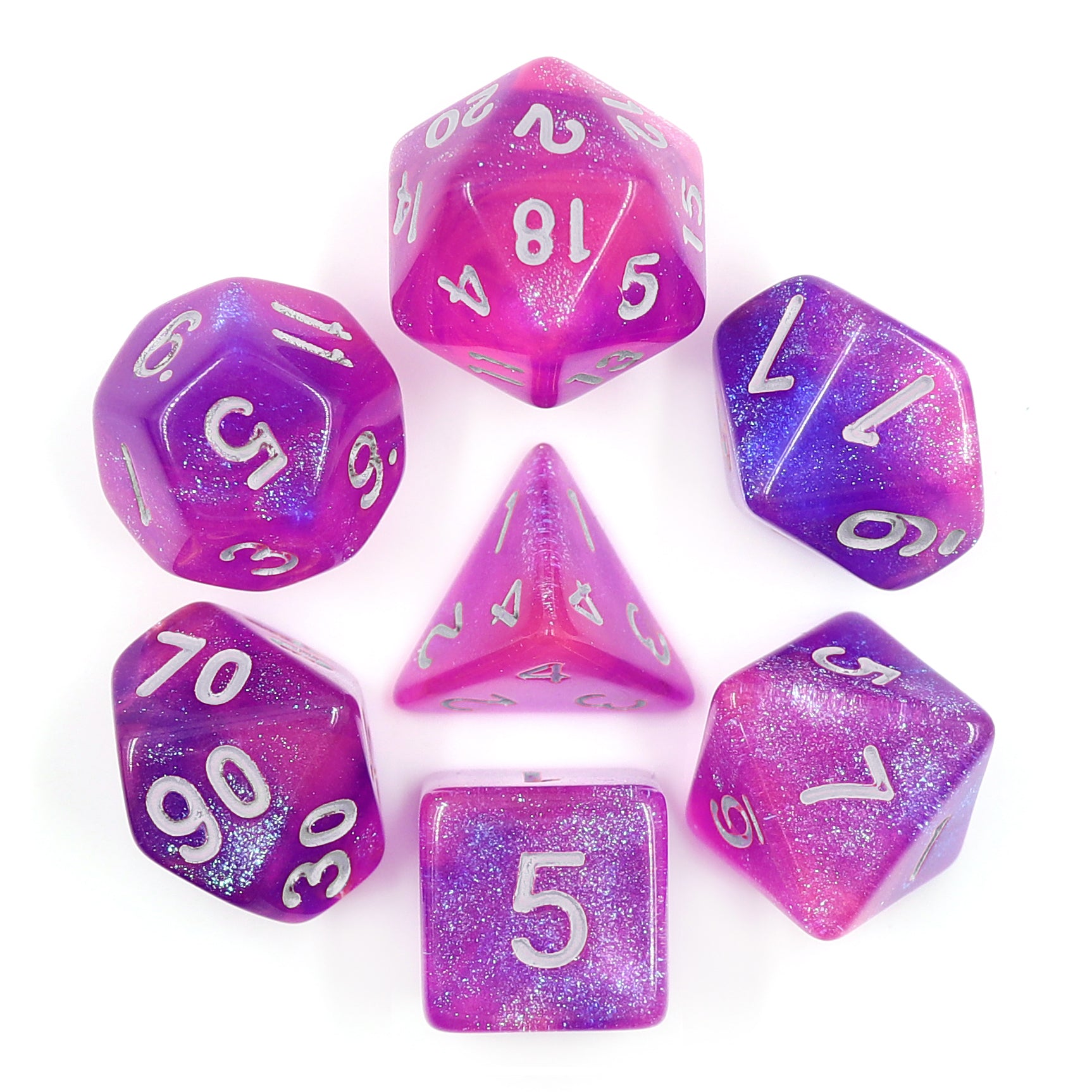 Royal Aurora 7pc Dice Set with Silver Ink