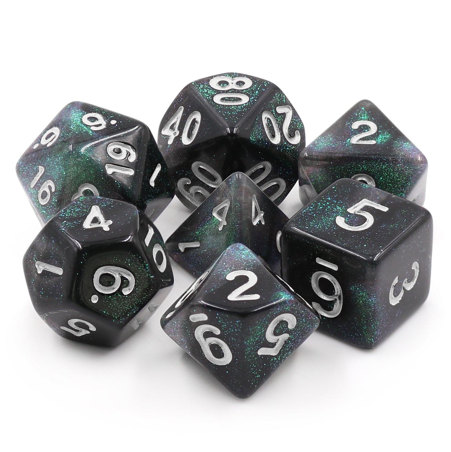 Everclear Aurora 7pc Dice Set with Silver Ink