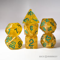 Gold Leaf with Teal Ink 7pc Polyhedral Dice Set