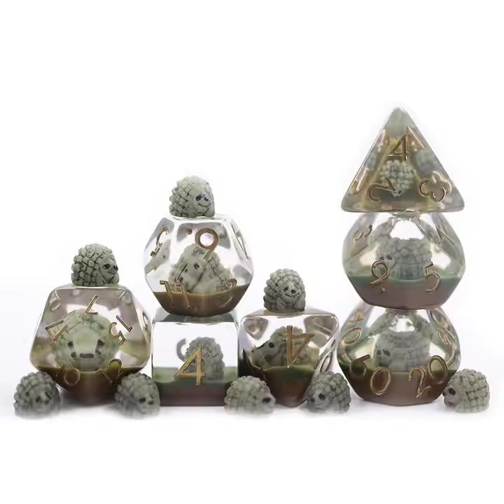 Hedgehog 7pc Dice Set for TTRPG inked in Gold