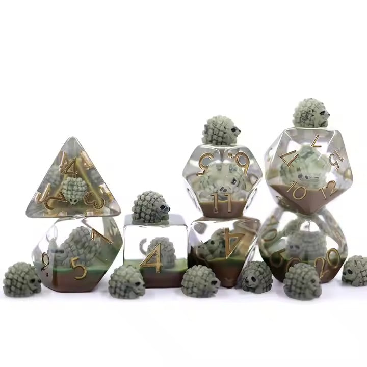 Hedgehog 7pc Dice Set for TTRPG inked in Gold