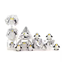 Penguin 7pc Dice Set for TTRPG inked in Silver