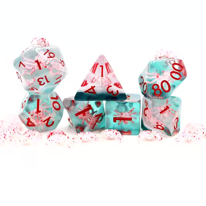 Red Spider 7pc Dice Set for TTRPG inked in Red