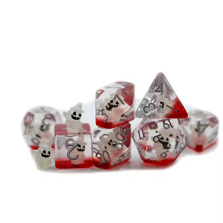 Demon King 7pc Dice Set for TTRPG inked in Black