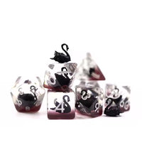 Black Swan 7pc Dice Set for TTRPG inked in Silver