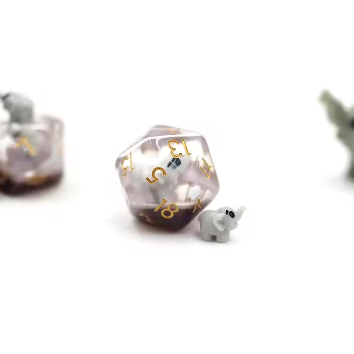 Gray Elephant 7pc Dice Set for TTRPG inked in Gold