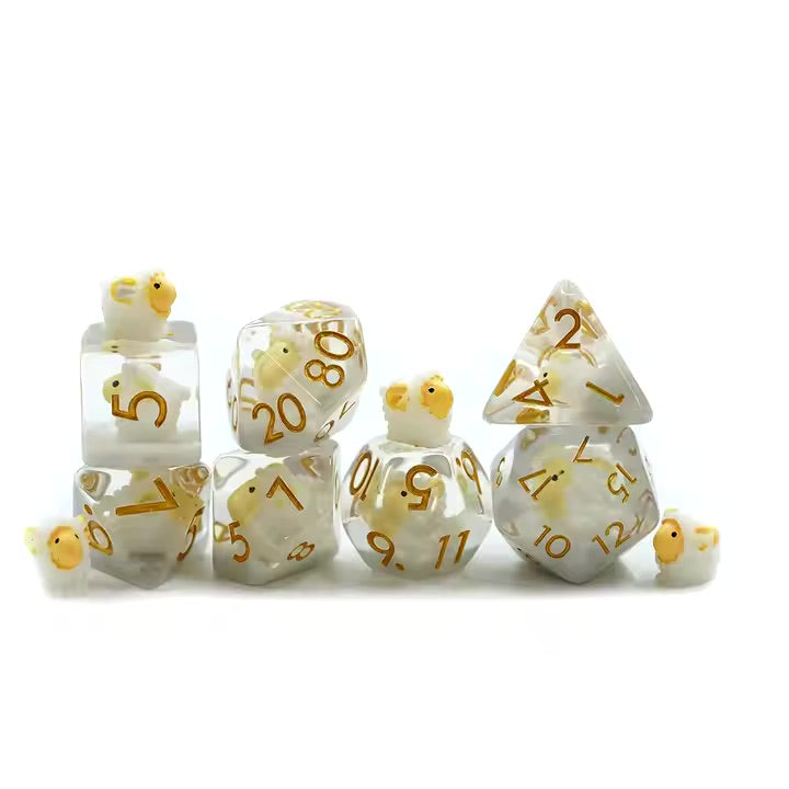 Sheep 7pc Dice Set for TTRPG inked in Gold