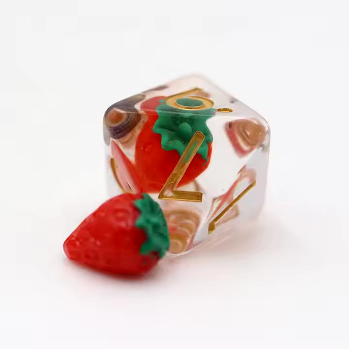 Strawberry 7pc Dice Set for TTRPG inked in Gold