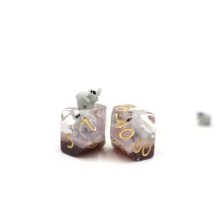 Gray Elephant 7pc Dice Set for TTRPG inked in Gold