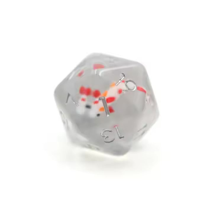 Red Koi 7pc Dice Set for TTRPG inked in White