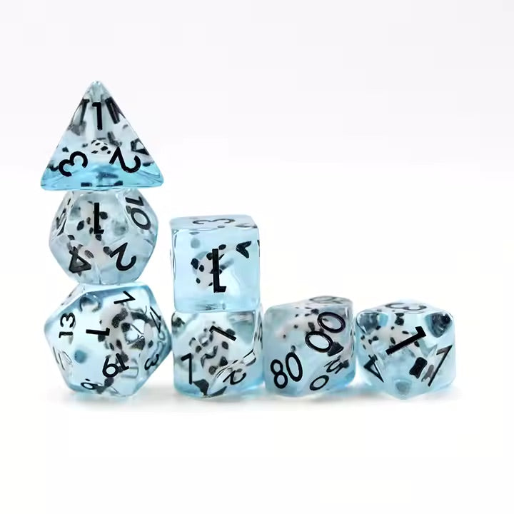 Black Koi 7pc Dice Set for TTRPG inked in Black