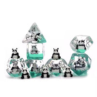 Panda 7pc Dice Set for TTRPG inked in Silver