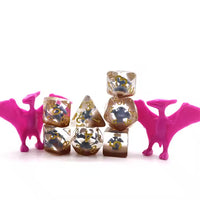 Grey Pterodactyl 7pc Dice Set for TTRPG inked in Gold