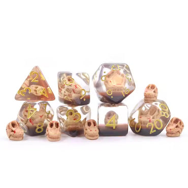 Dragon Skull 7pc Dice Set for TTRPG inked in Gold