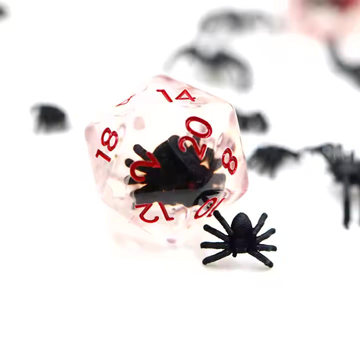 Black Spider 7pc Dice Set for TTRPG inked in Red