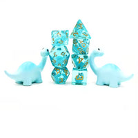 Teal Dino 7pc Dice Set for TTRPG inked in Gold