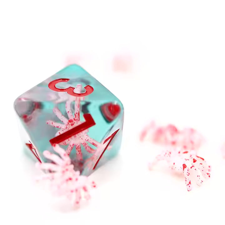 Red Spider 7pc Dice Set for TTRPG inked in Red