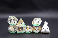 White Seal 7pc Dice Set for TTRPG inked in Gold