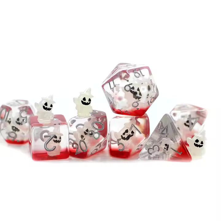 Demon King 7pc Dice Set for TTRPG inked in Black