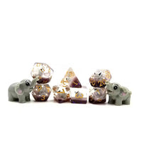 Gray Elephant 7pc Dice Set for TTRPG inked in Gold