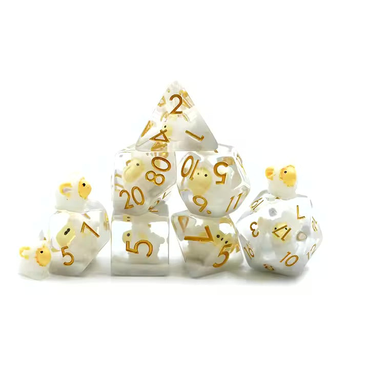 Sheep 7pc Dice Set for TTRPG inked in Gold