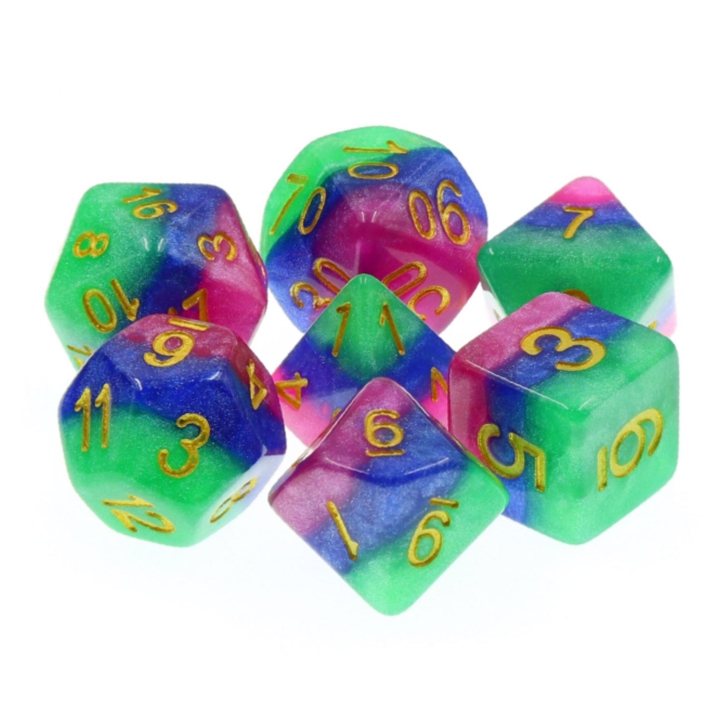 Jester's Gambit 7pc Dice Set Inked in Gold