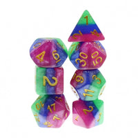 Jester's Gambit 7pc Dice Set Inked in Gold