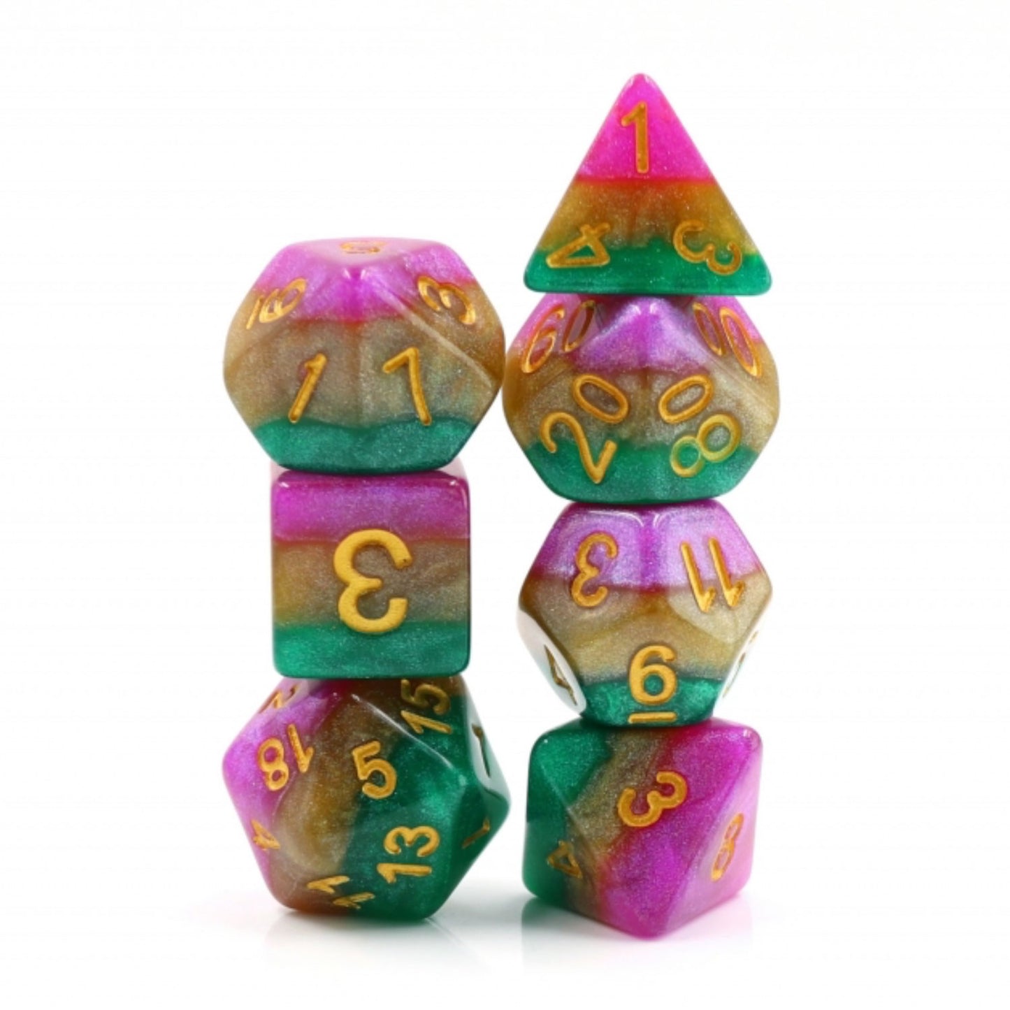 Mardi Gras 7pc Dice Set Inked in Gold