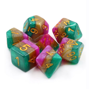 Mardi Gras 7pc Dice Set Inked in Gold