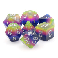 Neon Sunrise 7pc Dice Set Inked in Silver