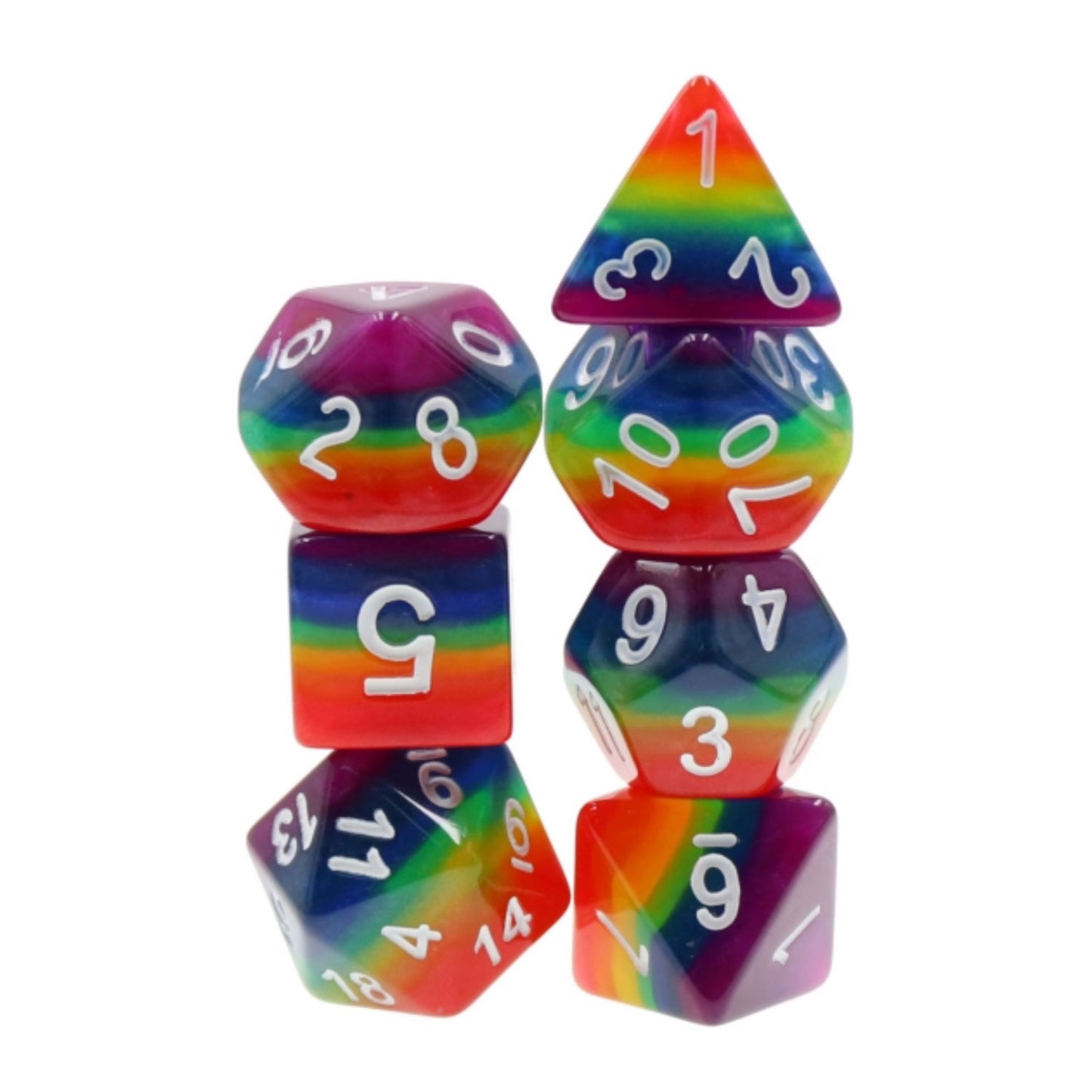 Lucky Charms Rainbow 7pc Dice Set Inked in White