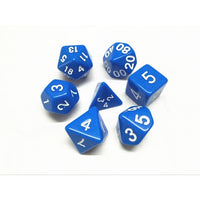 Blue Opaque 7pc Dice Set inked in White