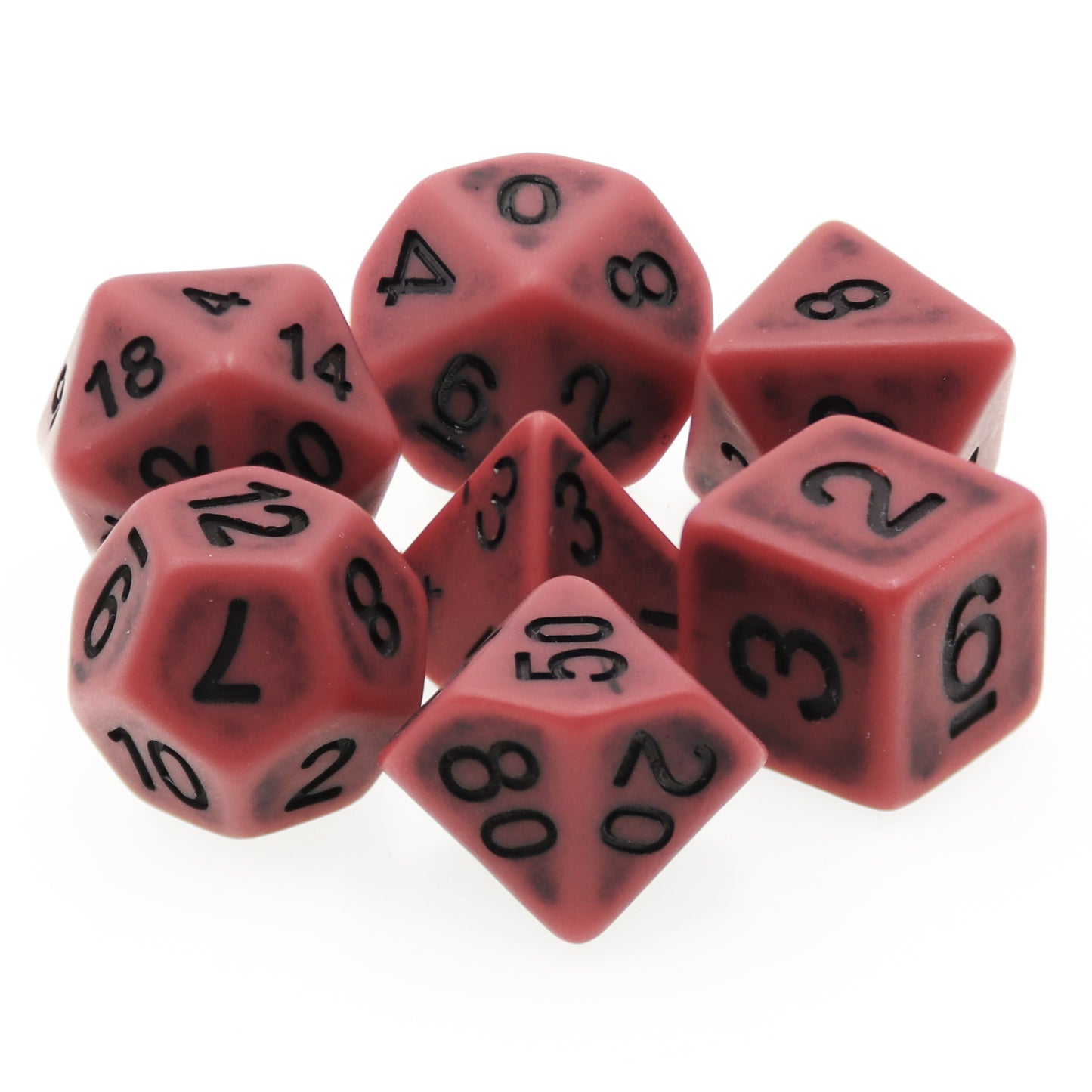 Ancient Red 7pc Dice Set Inked in Black