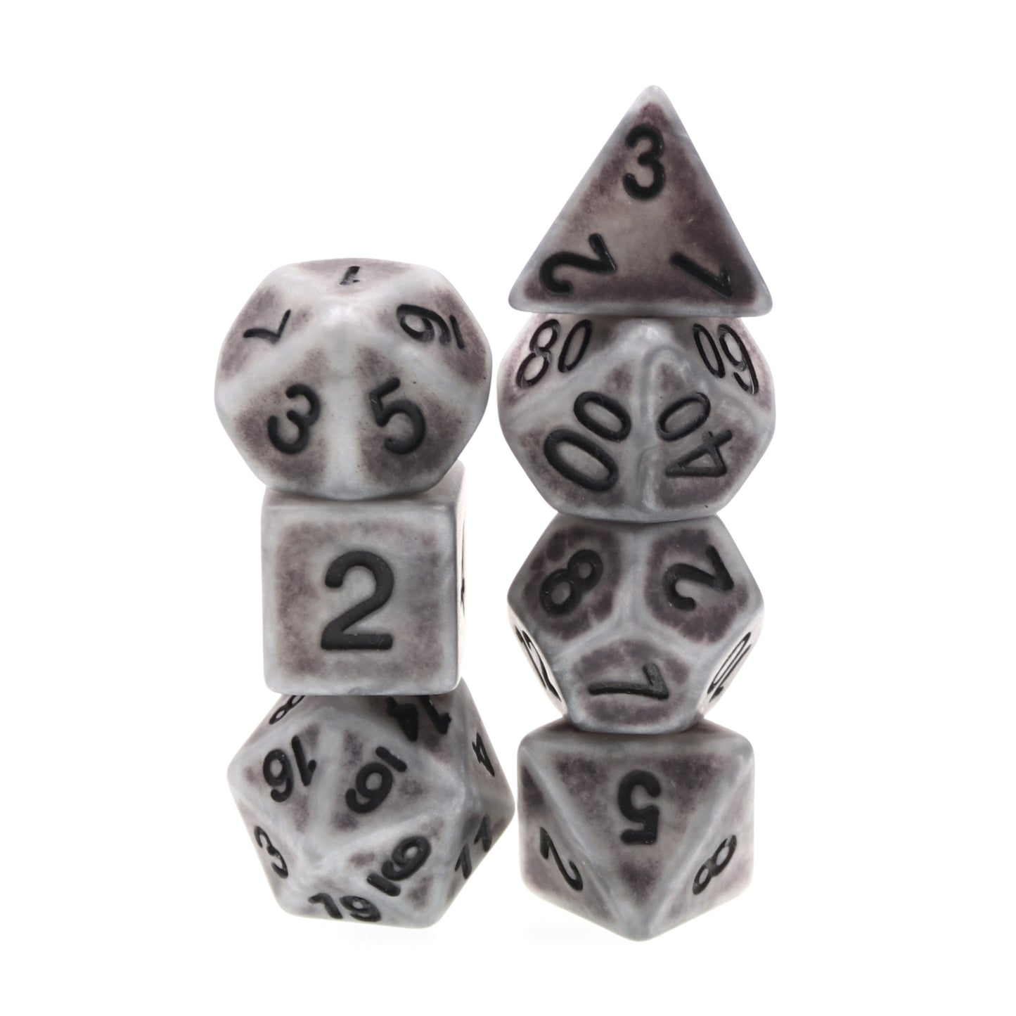 Ancient Silver 7pc Dice Set Inked in Black