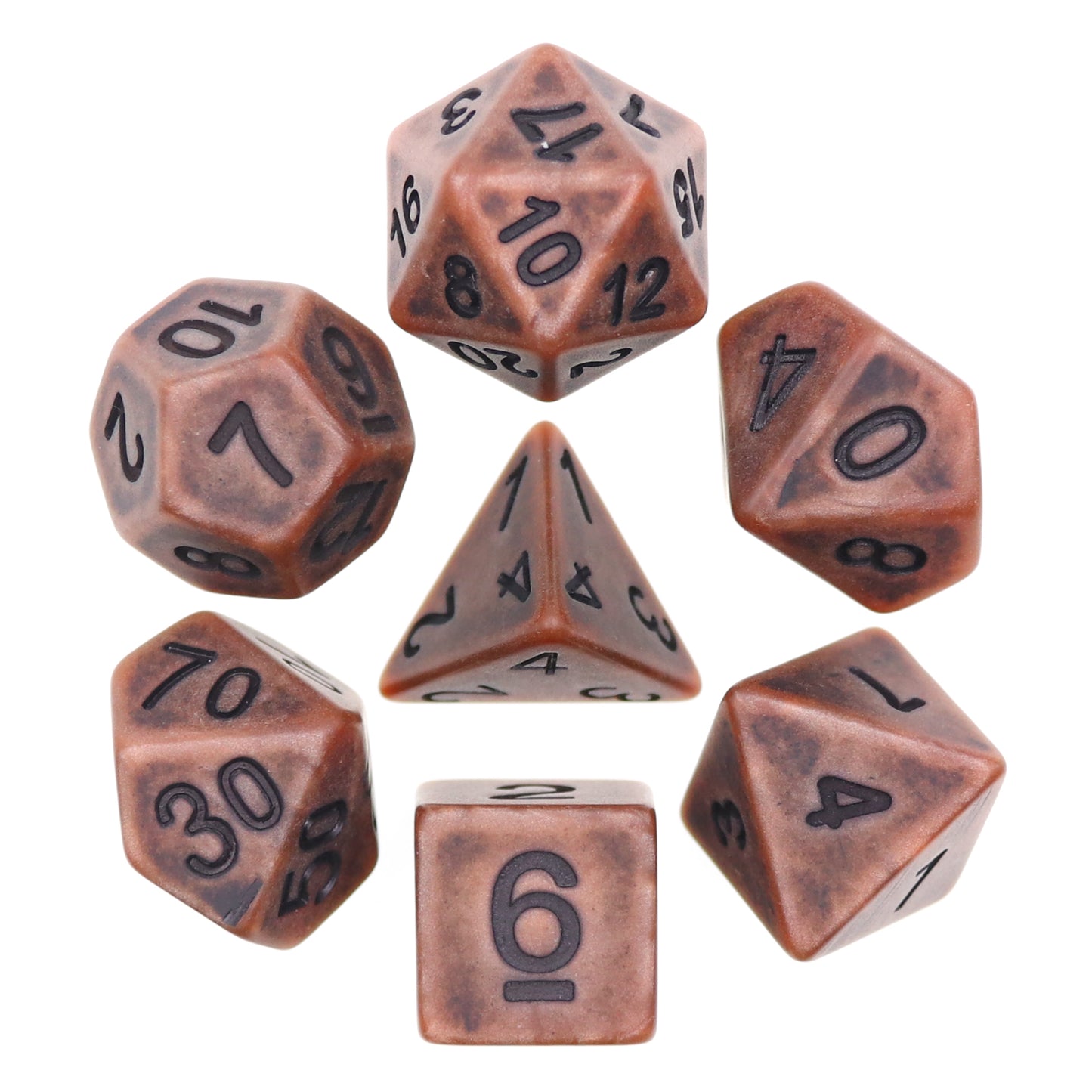 Ancient Copper 7pc Dice Set Inked in Black