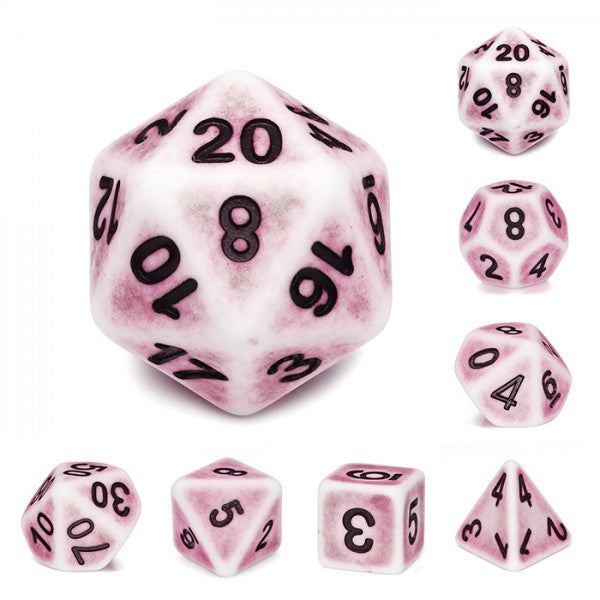 Ancient Pink 7pc Dice Set Inked in Black