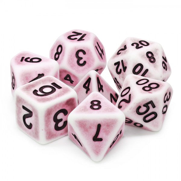 Ancient Pink 7pc Dice Set Inked in Black