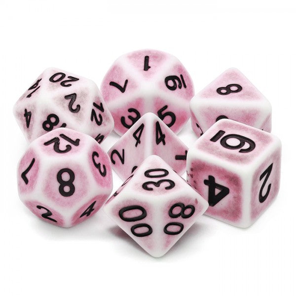 Ancient Pink 7pc Dice Set Inked in Black