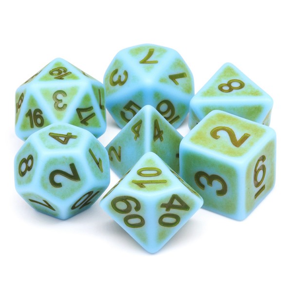 Ancient Teal 7pc Dice Set Inked in Black